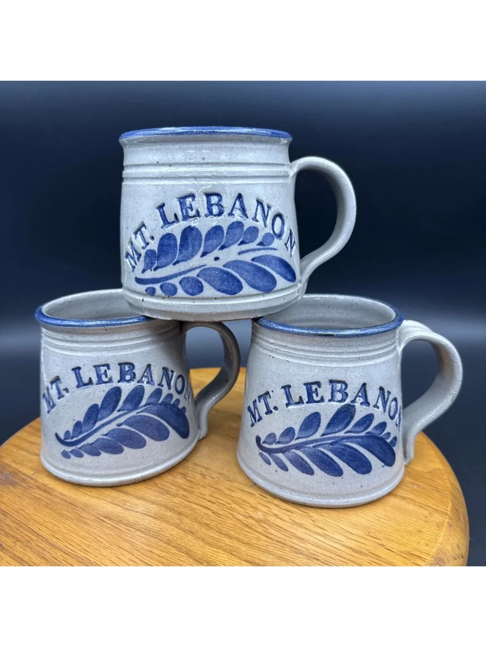 MT. LEBANON Stoneware Mugs - Blue and Gray Set of 3